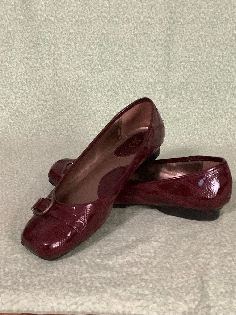 Cato Women's Burgundy Patent Square-Toe Flats with Buckle